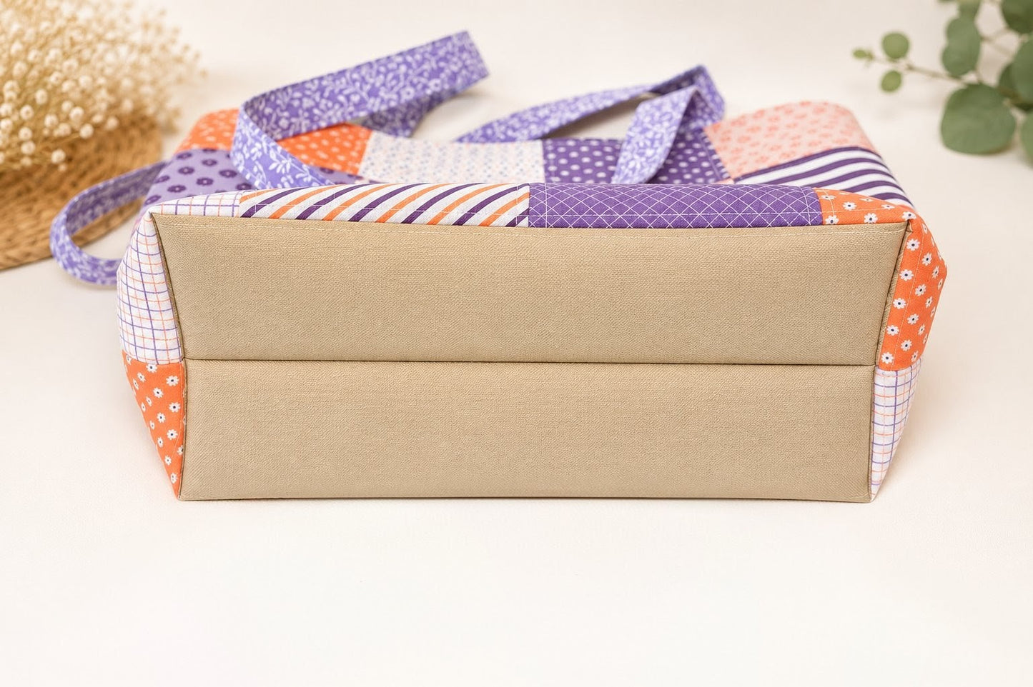 Peach & Lavender Quilted Tote Bag