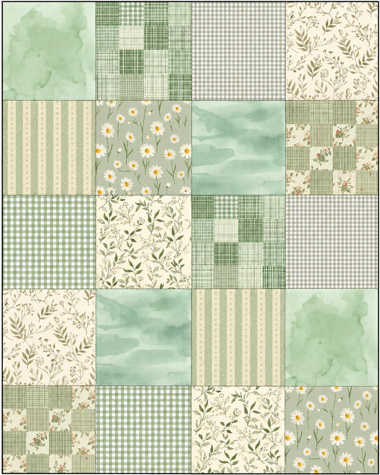 Green Botanical Quilt Top Kit | DIY Quilt Top Kit for Beginners | Sew A Quilt