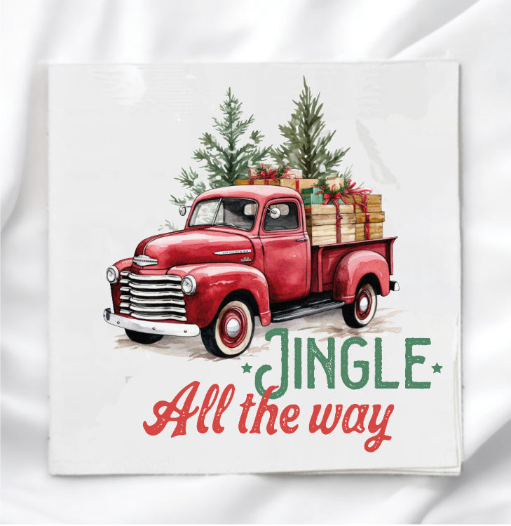Red Christmas Truck Fabric Panel Quilt Block