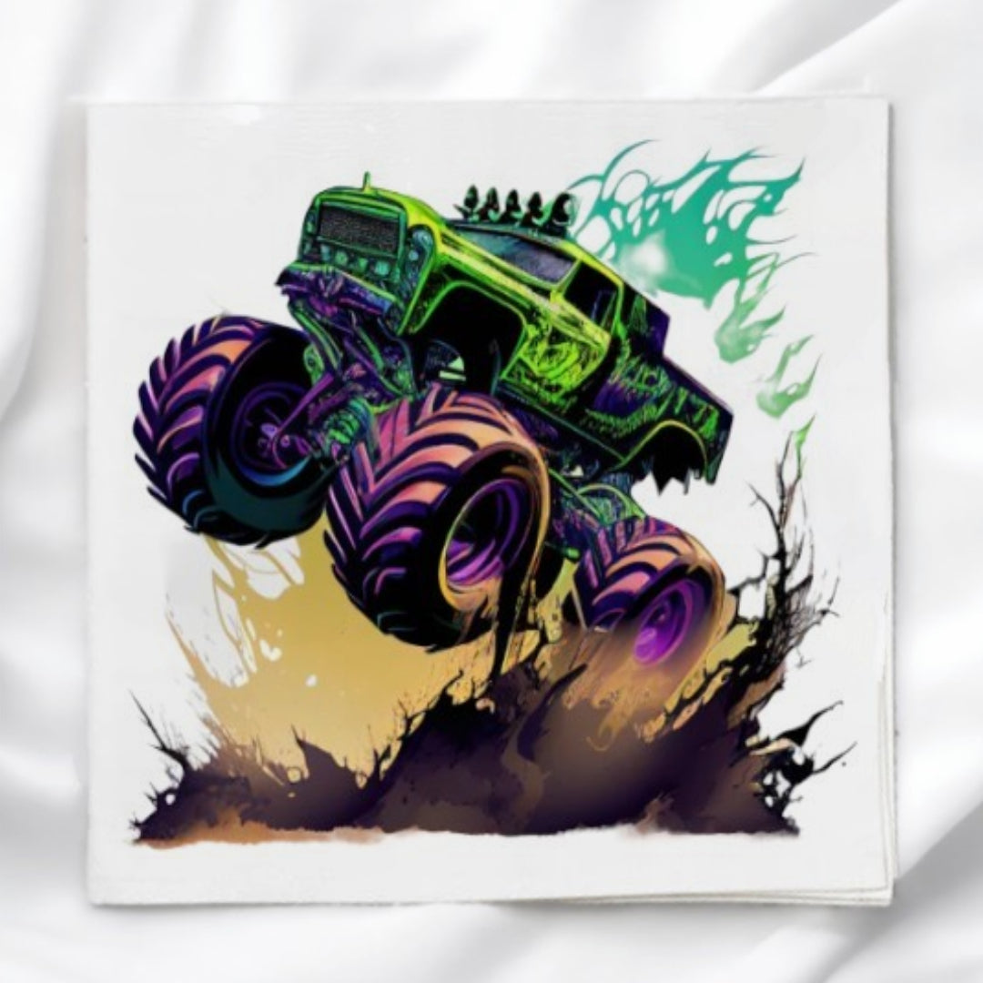 Monster Truck Fabric Panel Quilt Block