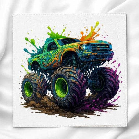Monster Truck Fabric Panel Quilt Block