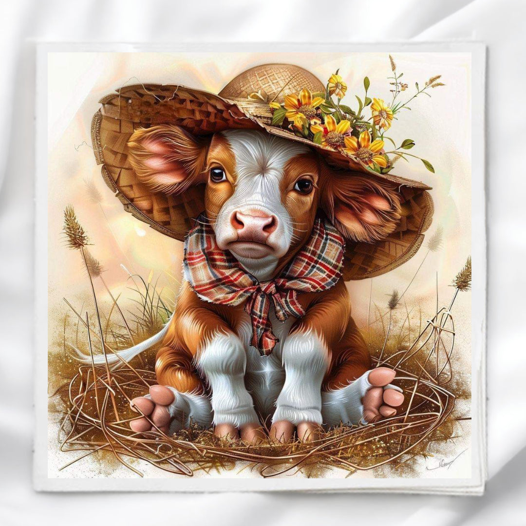 Cow in Bonnet Fabric Panel Quilt Block