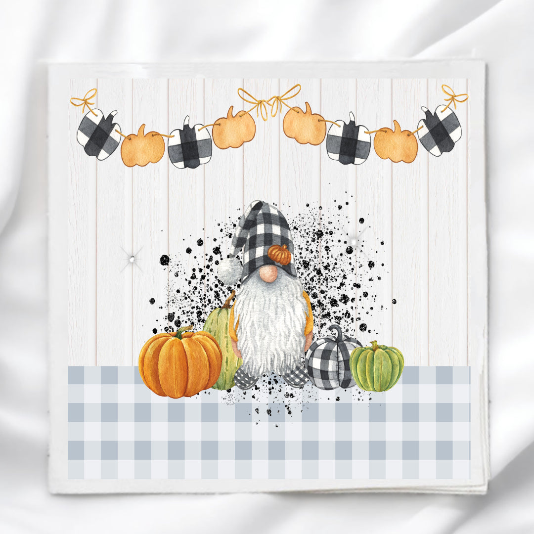 Gnome with Pumpkins Fabric Panel Quilt Block