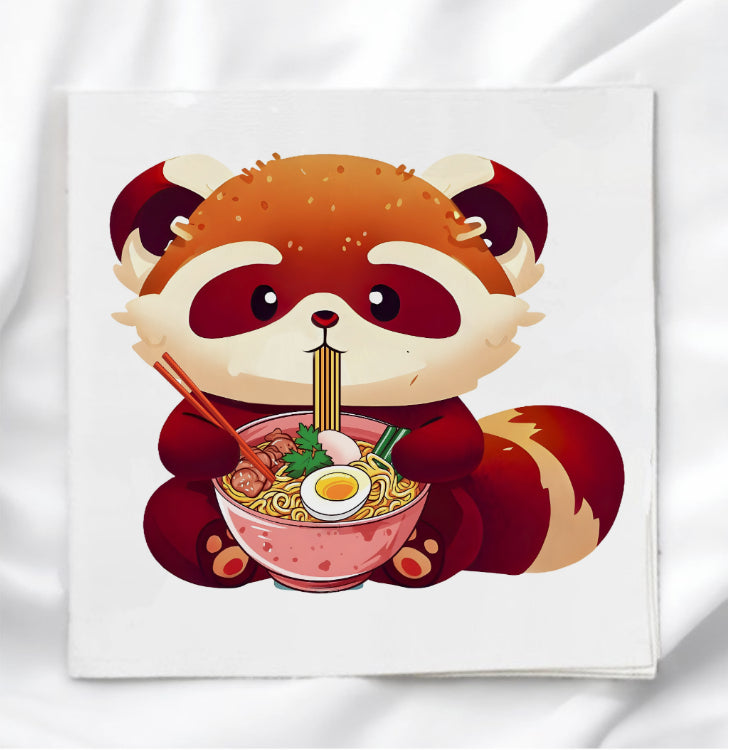Red Panda & Ramen Fabric Panel Quilt Block