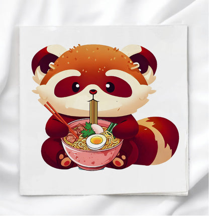 Red Panda & Ramen Fabric Panel Quilt Block