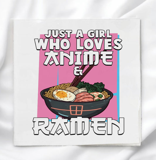 Girl Who Loves Anime & Ramen Fabric Panel Quilt Block