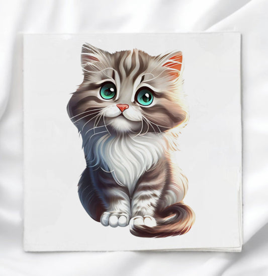 Grey Cat Fabric Panel Quilt Block