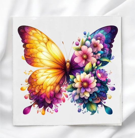 Floral Butterfly Fabric Panel Quilt Block