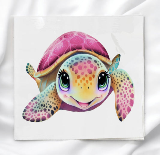 Pink Sea Turtle Fabric Panel Quilt Block