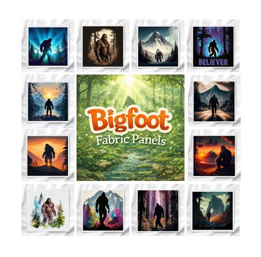 Bigfoot Set of 12 Fabric Panels, Quilt Blocks, Fabric Squares, Craft Fabric