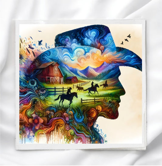 Cowboy Silhouette Fabric Panel Quilt Block