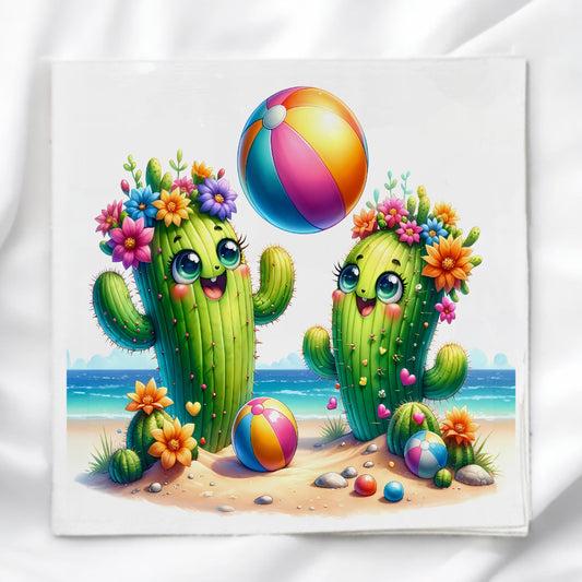 Cute Beach Cactus Fabric Panel Quilt Block