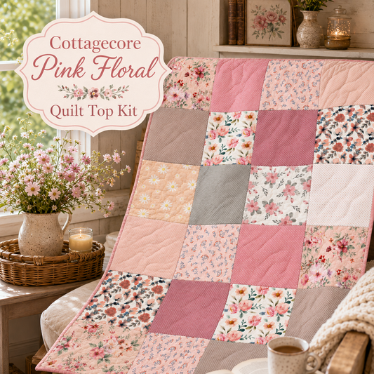 Cottagecore Pink Floral DIY Quilt Top Kit for Beginners | Sew A Quilt