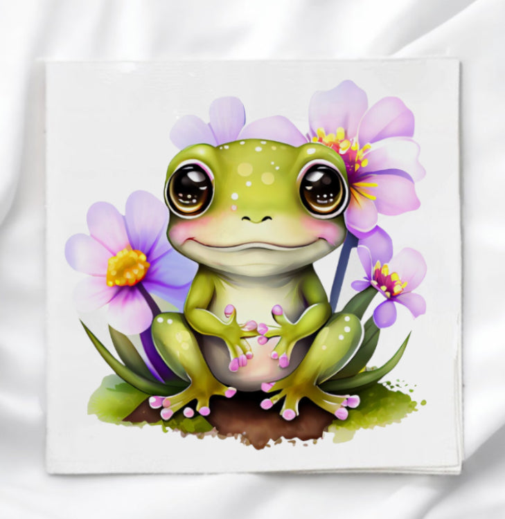 Frog On Lily Pad Fabric Panel Quilt Block