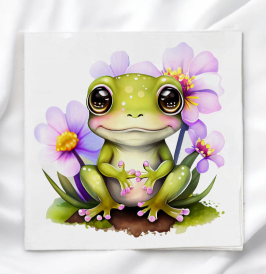 Frog On Lily Pad Fabric Panel Quilt Block