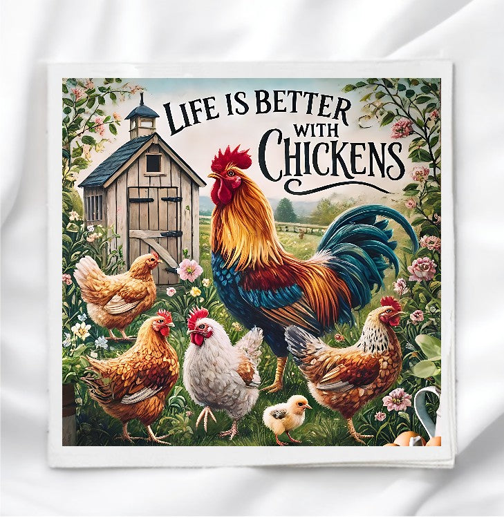 Life With Chickens Fabric Panel for Quilting, Sewing & Crafts, DIY Sewing Project