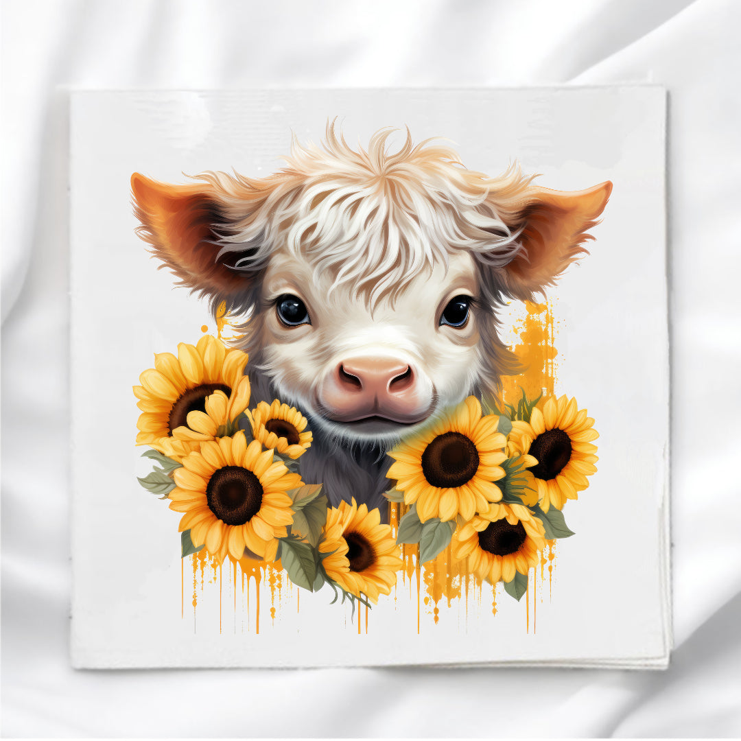 Cow with Sunflowers Fabric Panel Quilt Block