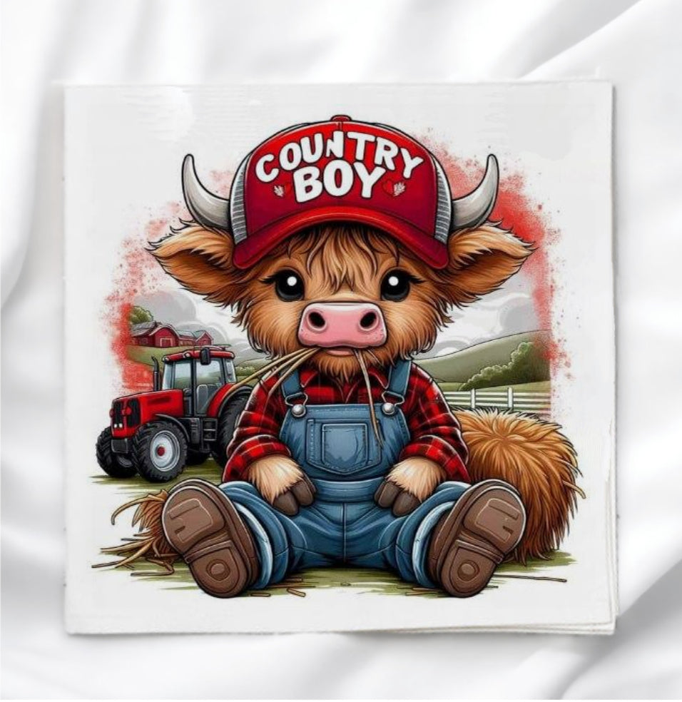 Country Cow in Hat Fabric Panel Quilt Block