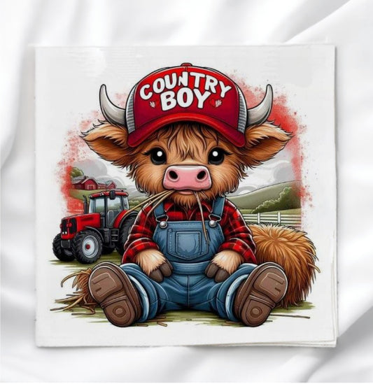 Country Cow in Hat Fabric Panel Quilt Block
