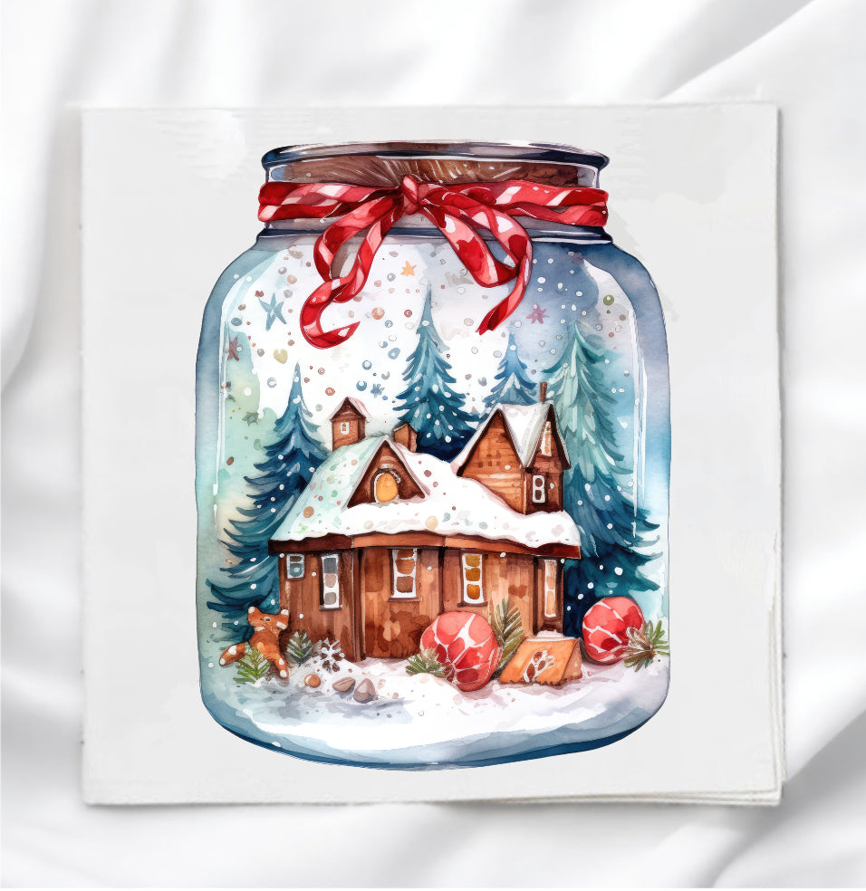 Cozy Winter House In A Jar Fabric Panel Quilt Block