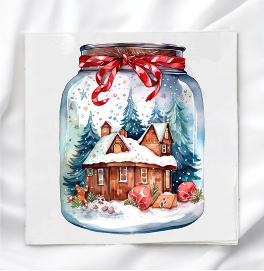 Cozy Winter House In A Jar Fabric Panel Quilt Block
