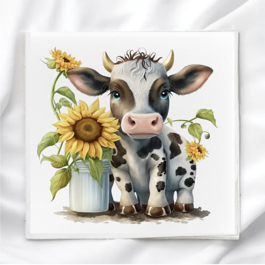 Cow with Sunflowers Fabric Panel Quilt Block