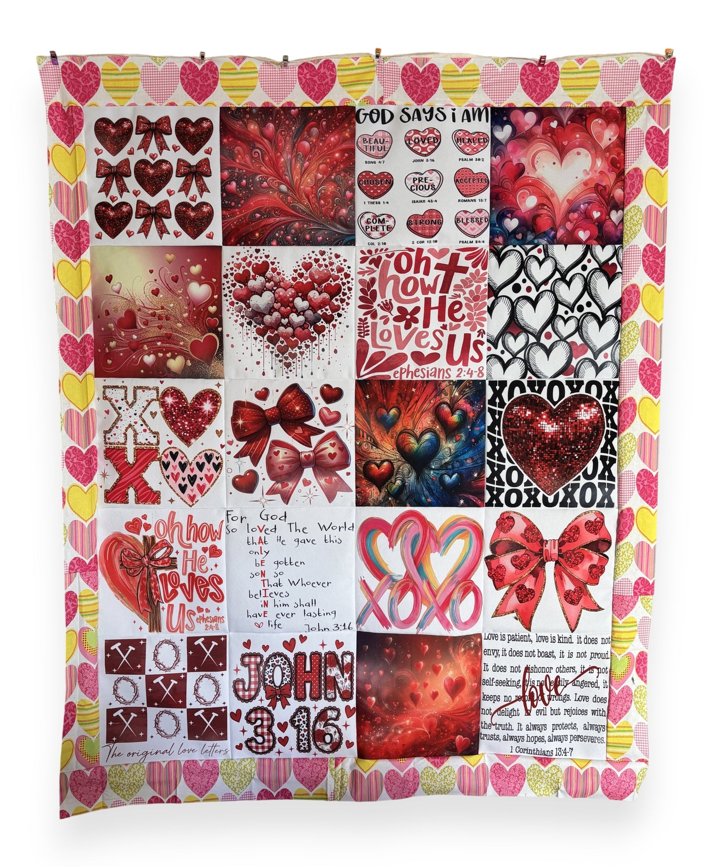 Valentine's Day Unfinished Quilt Top 45" x 55" Cheater Quilt Top