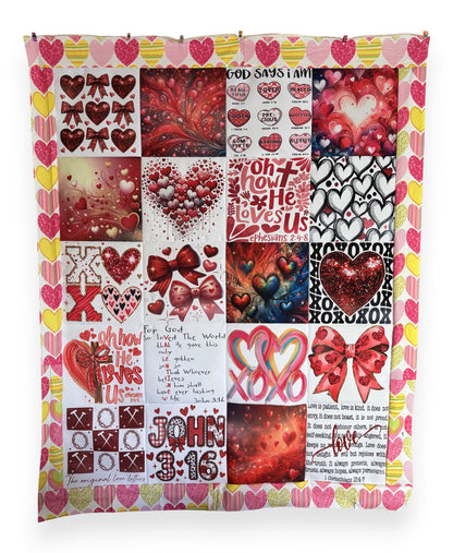 Valentine's Day Unfinished Quilt Top 45" x 55" Cheater Quilt Top