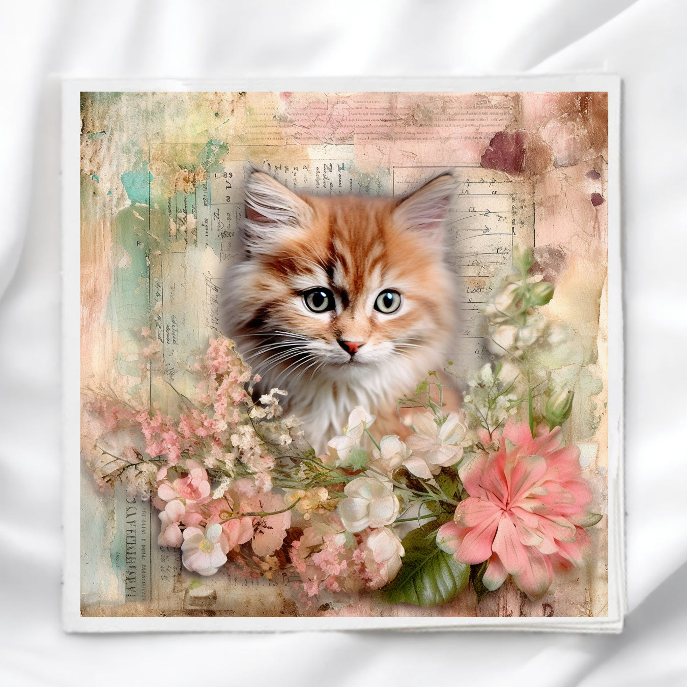 Vintage Cat Fabric Panel Quilt Block