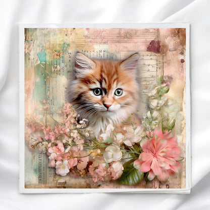 Vintage Cat Fabric Panel Quilt Block