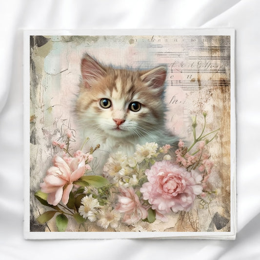 Vintage Cat Fabric Panel Quilt Block