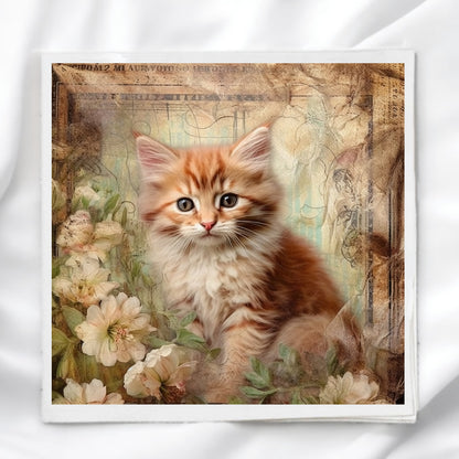 Vintage Cat Fabric Panel Quilt Block