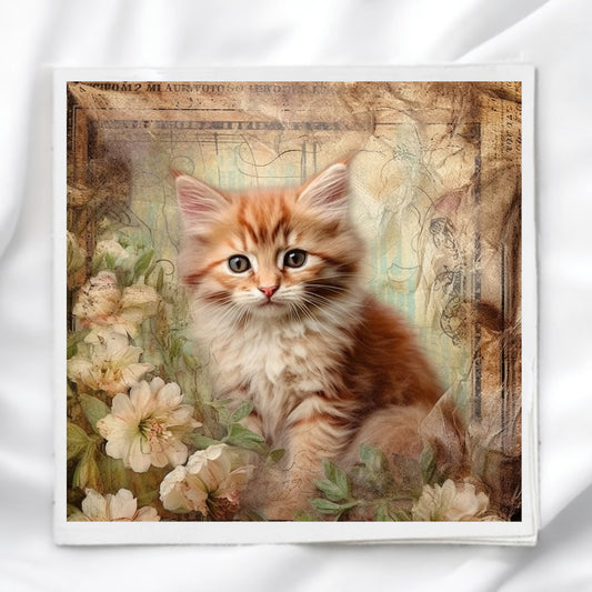 Vintage Cat Fabric Panel Quilt Block