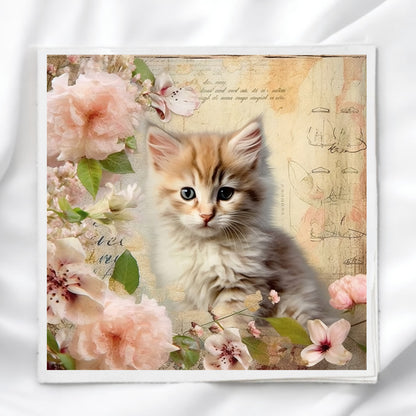 Vintage Cat Fabric Panel Quilt Block