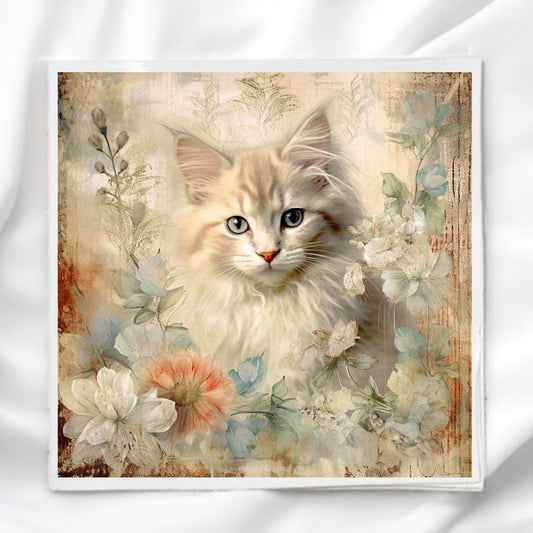 Vintage Cat Fabric Panel Quilt Block