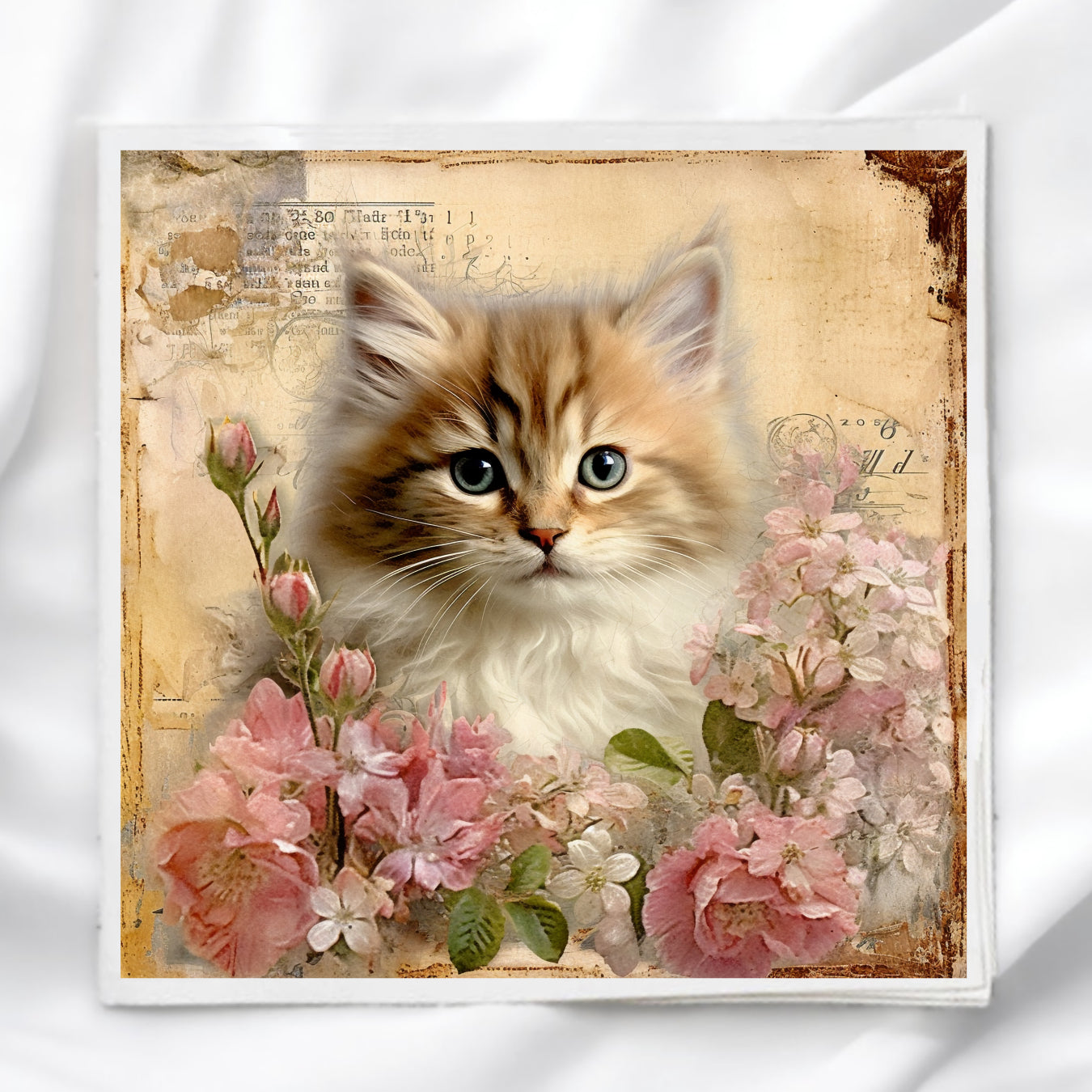 Vintage Cat Fabric Panel Quilt Block