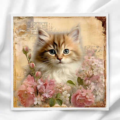 Vintage Cat Fabric Panel Quilt Block