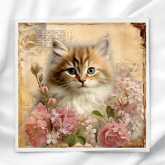 Vintage Cat Fabric Panel Quilt Block