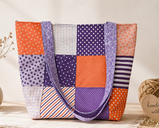 Peach & Lavender Quilted Tote Bag