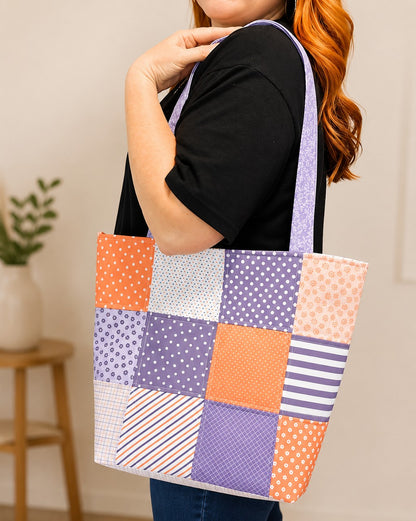 Peach & Lavender Quilted Tote Bag