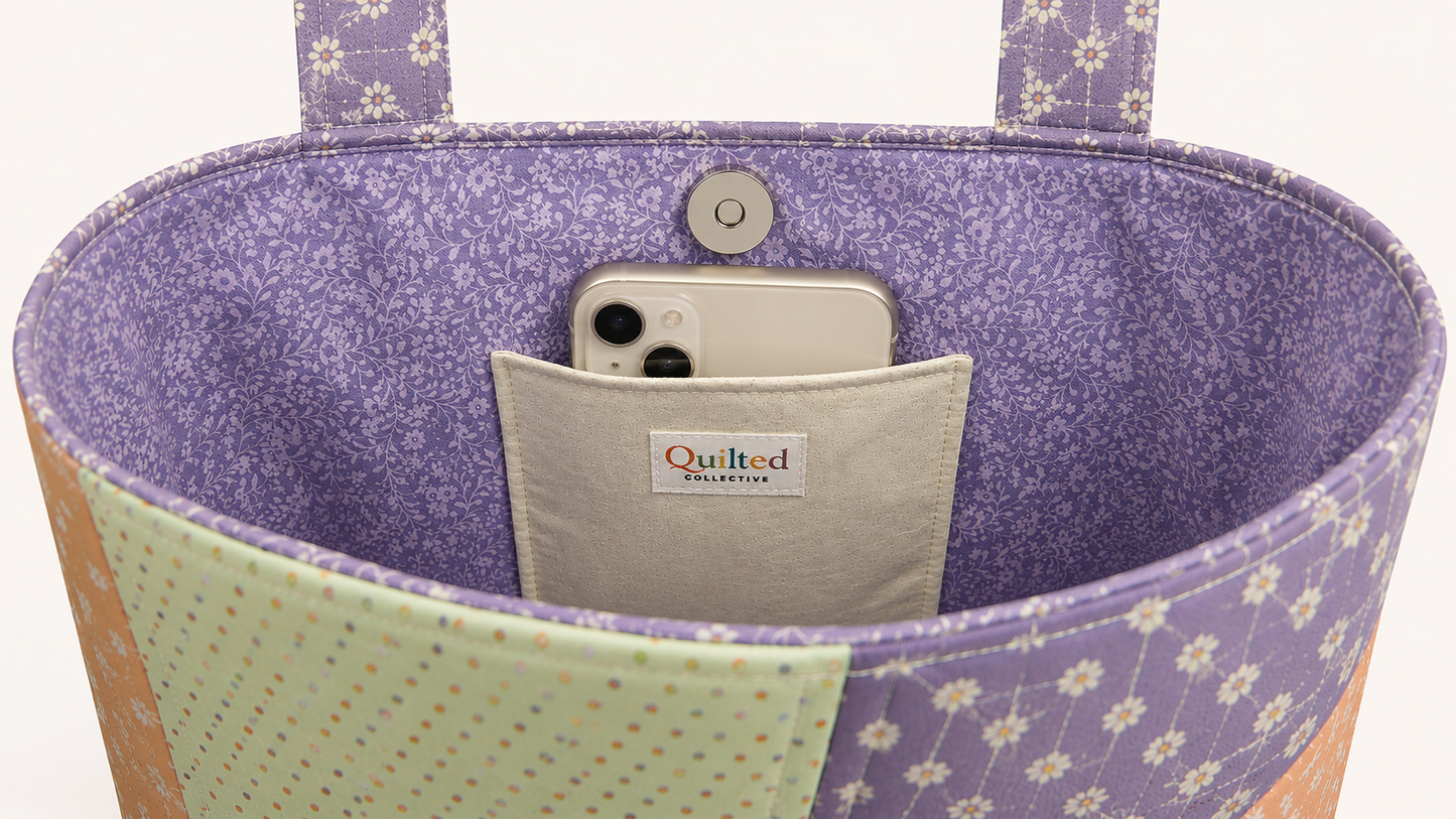 Peach & Lavender Quilted Tote Bag