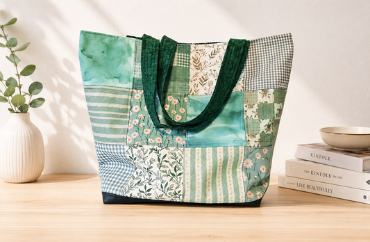 Green Botanical Quilted Tote Bag