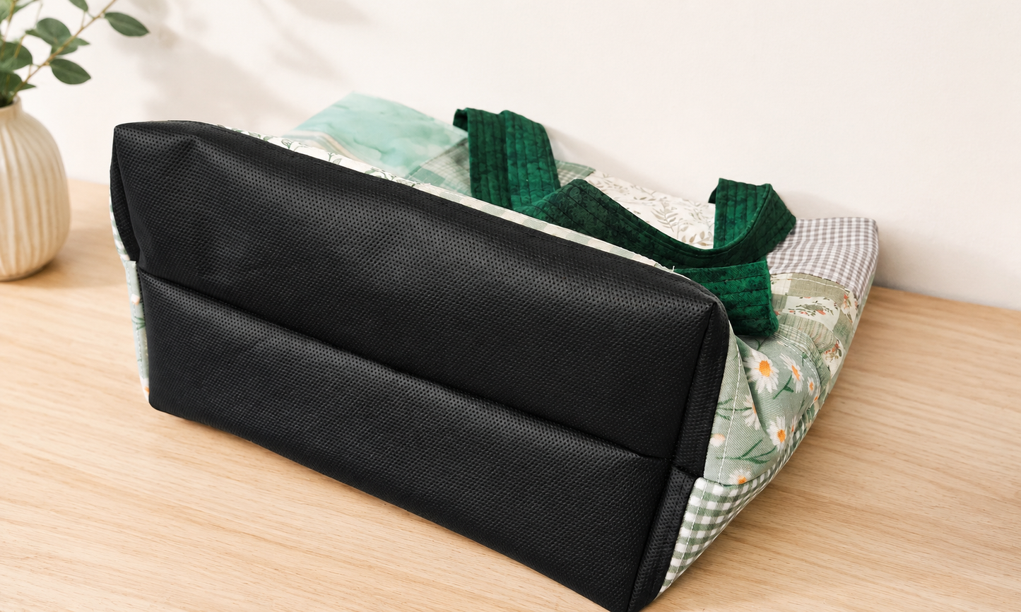 Green Botanical Quilted Tote Bag