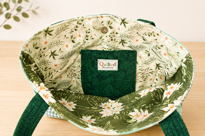 Green Botanical Quilted Tote Bag