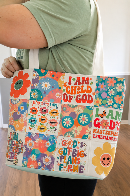 Patchwork Quilted Tote Bag, I Am a Child of God