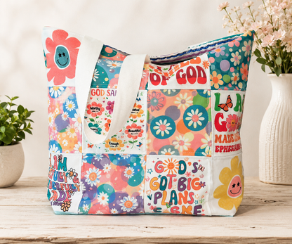 Patchwork Quilted Tote Bag, I Am a Child of God