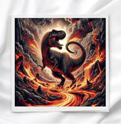 Dinosaur In Lava Fabric Panel Quilt Block