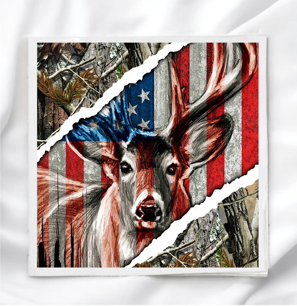 American Flag Deer Fabric Panel Quilt Block