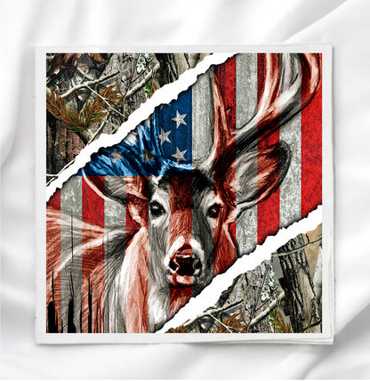 American Flag Deer Fabric Panel Quilt Block
