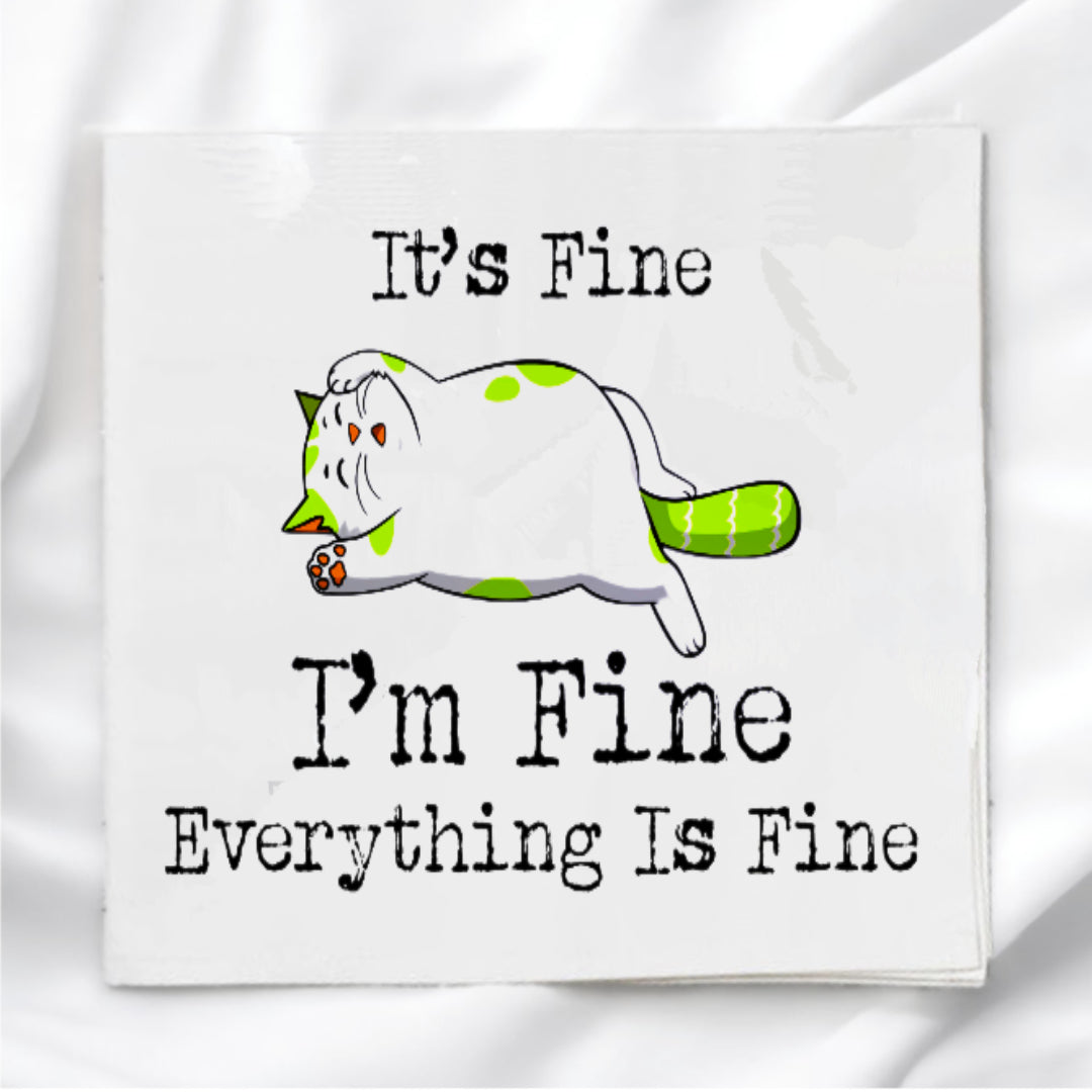 Everything Is Fine Cat Humor Fabric Panel Quilt Block